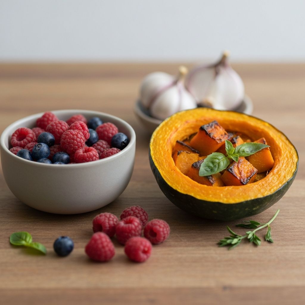 Refined seasonal produce arrangement in soft luxury lighting